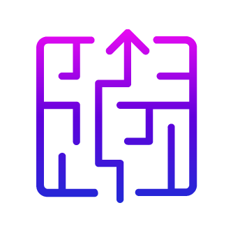 Icon of a maze with an arrow showing the way to navigate it