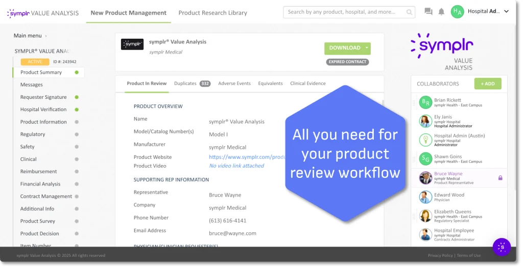 Value Analysis AOAO Product Page Product review workflow